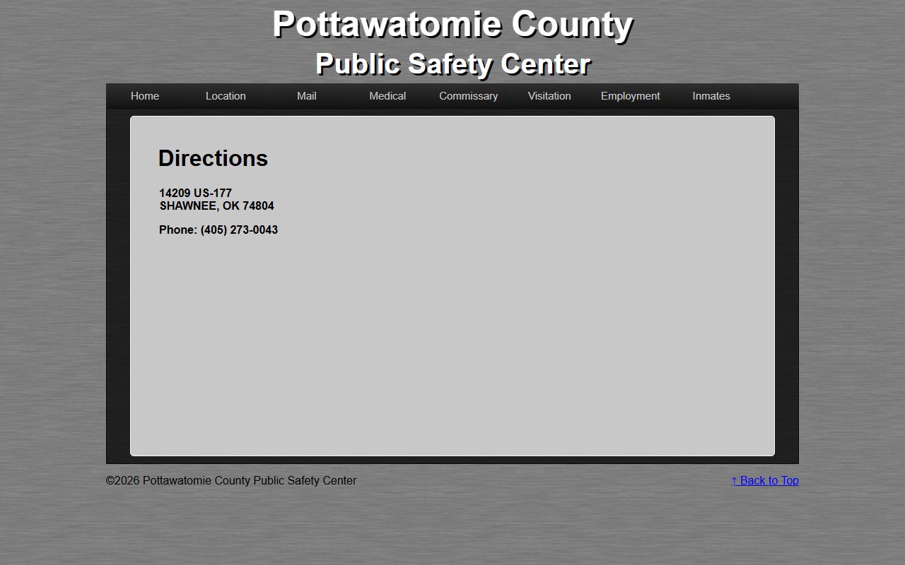 Pottawatomie County Public Safety Center jail location page