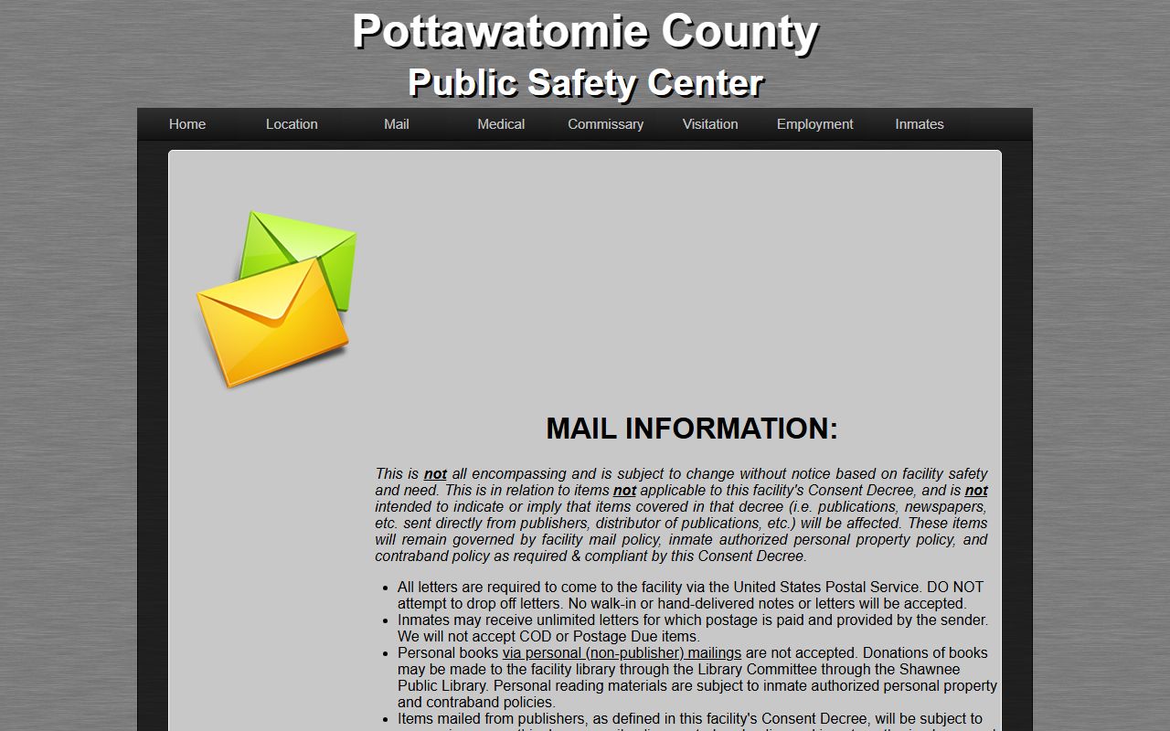 Pottawatomie County inmate mail rules